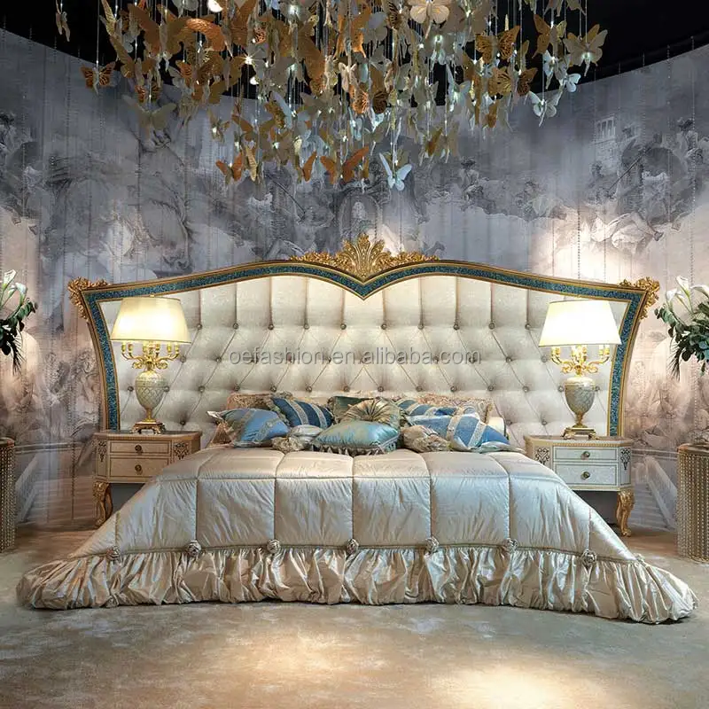 OE-FASHION Luxury Hotel Queen Size Bed Bedroom Storage Beds,Tufted wing back button bed