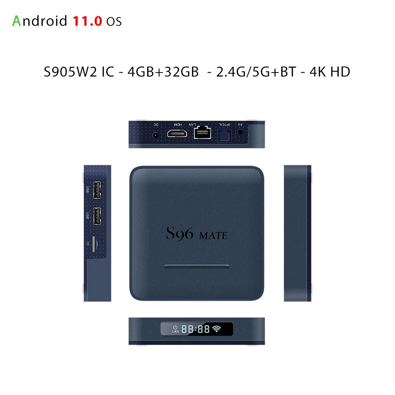 Factory price Support private label streaming firmware update S905W2 android tv box S96 mate STB