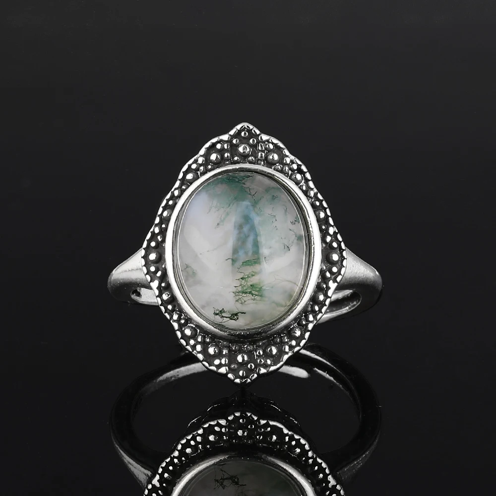 100% Natural Fluorite Gray moss agate strawberry quartz stone gem Ring for Women Crystal Quartz Gemstone Adjustable ring