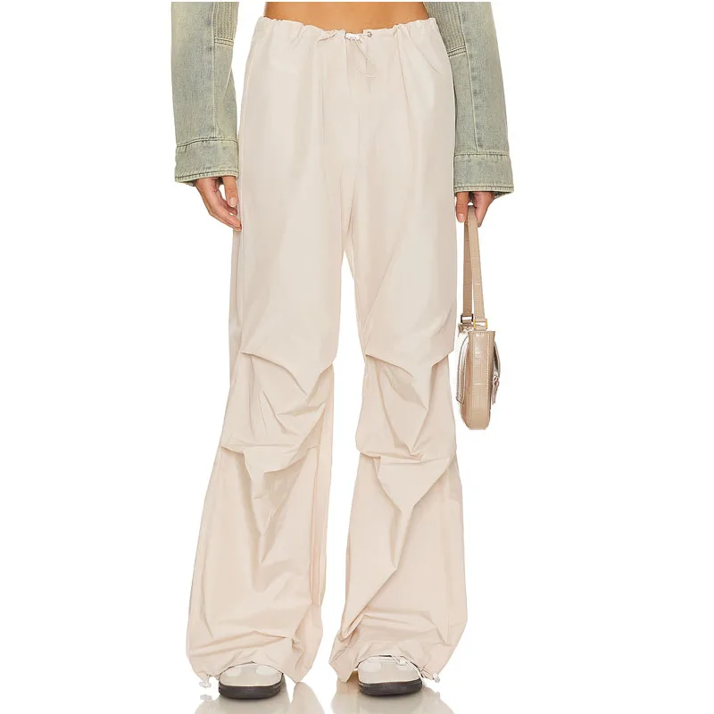New Arrival Fashion High Quality Customized Baggy Fit Drawstring Low Waist Women Nylon Parachute Pants