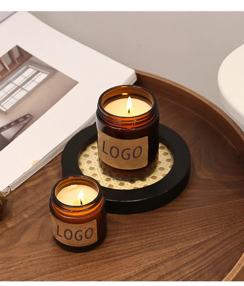 Customizable Logo Label Pattern Luxury Glass Jar Handmade Soy Wax Scented Candle With Lid