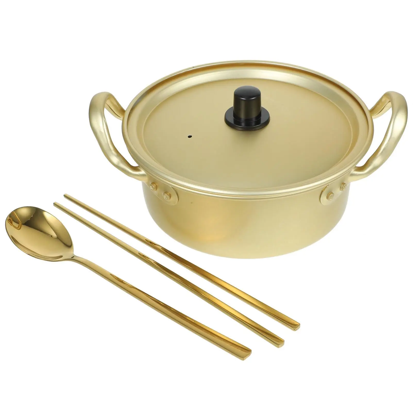 Gold Aluminum Korean Ramen Pot Home Kitchen Instant Noodles Cooking Hot Pot Milk Soup Pot Double Handle Fast Heating