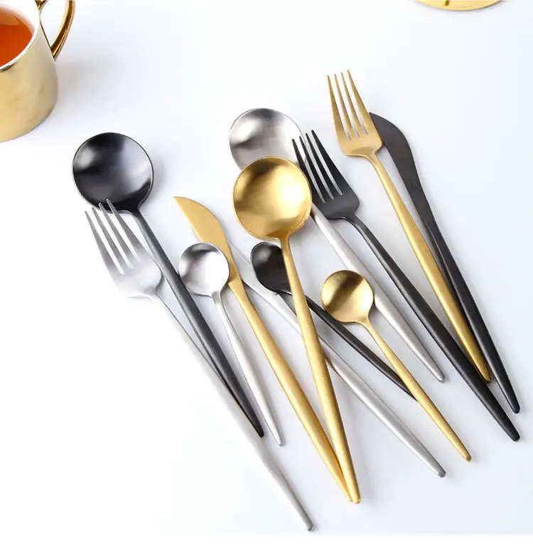 wholesale silverware stainless steel popular gold spoon Restaurant flatware gift set knife fork