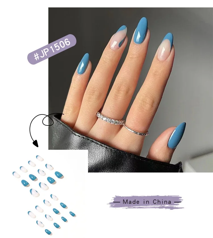 Wholesale 24 Pieces French False Press On Nail Long Lasting Press On Full Cover Flexible Soft Gel Glamour Nail Tips For Women