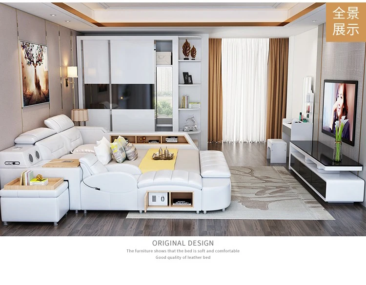 
Modern leather Fabric Bed with Storage Box function Bedroom Furniture set Chestrfield Style multimedia speaker USB charger 