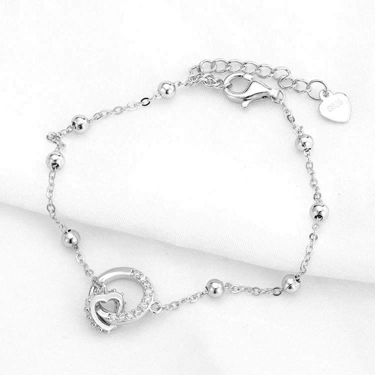 Double Circle Cross Bracelet Beads Chain 5A Zirconia  Adjustable Link Two Interlocking Infinity Anklet For Women