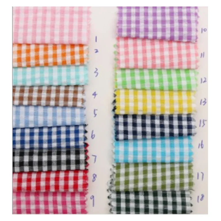 Factory directly support fashion polyester cotton blend fabric woven plaid check fabric shirt cloth seersucker  fabric