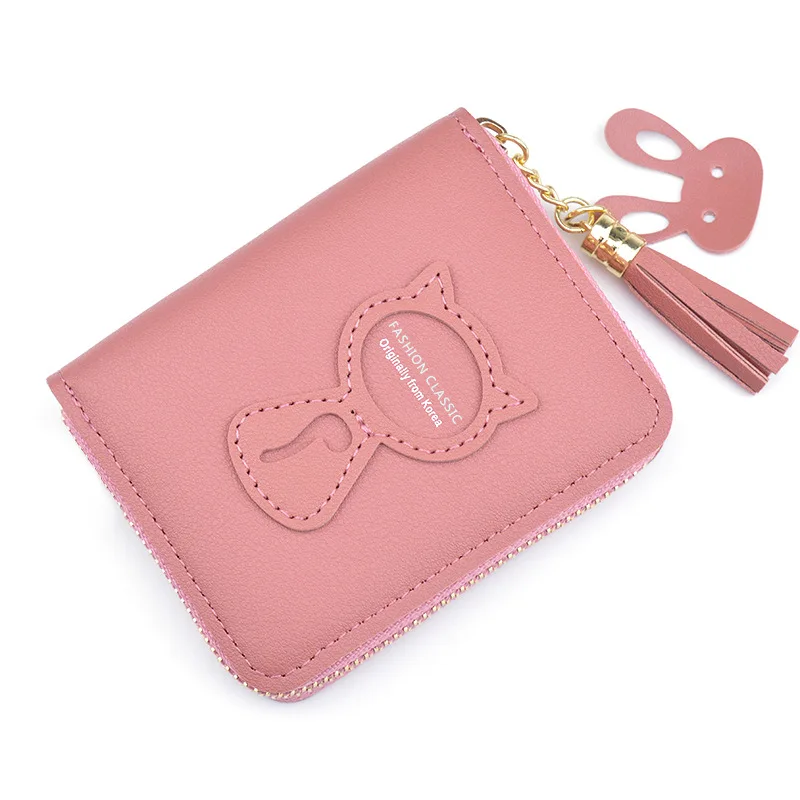 
Wholesale long wallet for women cute cartoon girls slim wallet hot selles PU leather coin purse girls small tassel card holder 
