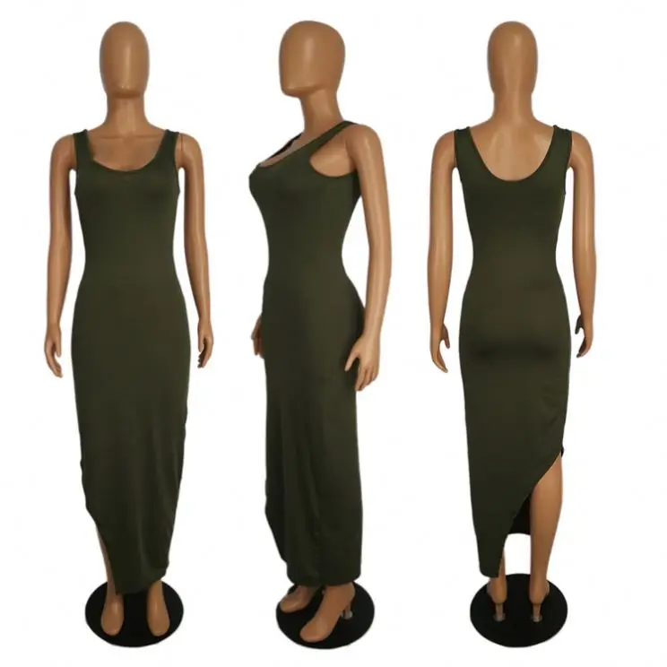  1119M019 new style solid split strap dress sloping shoulder top Long Dress Clothing Women Two Piece Sets 2 piece skirt