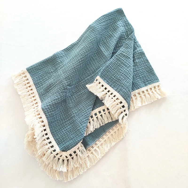 Cute New Born Baby Infant Wrap Blanket With Tassel 100% Organic Muslin Cotton Swaddling Blanket