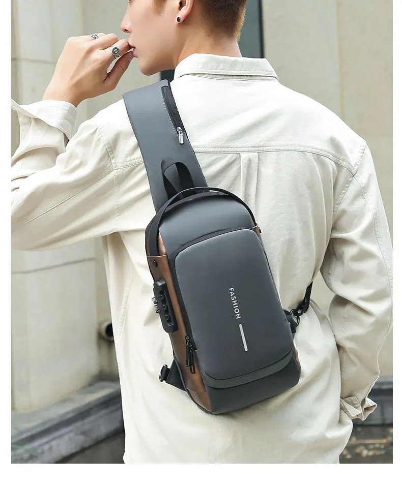 Wholesale 2024 Fashion Waterproof USB Men Cross body Sling Bag Men Chest Shoulder Bag For Men Anti theft Shoulder Sling bag