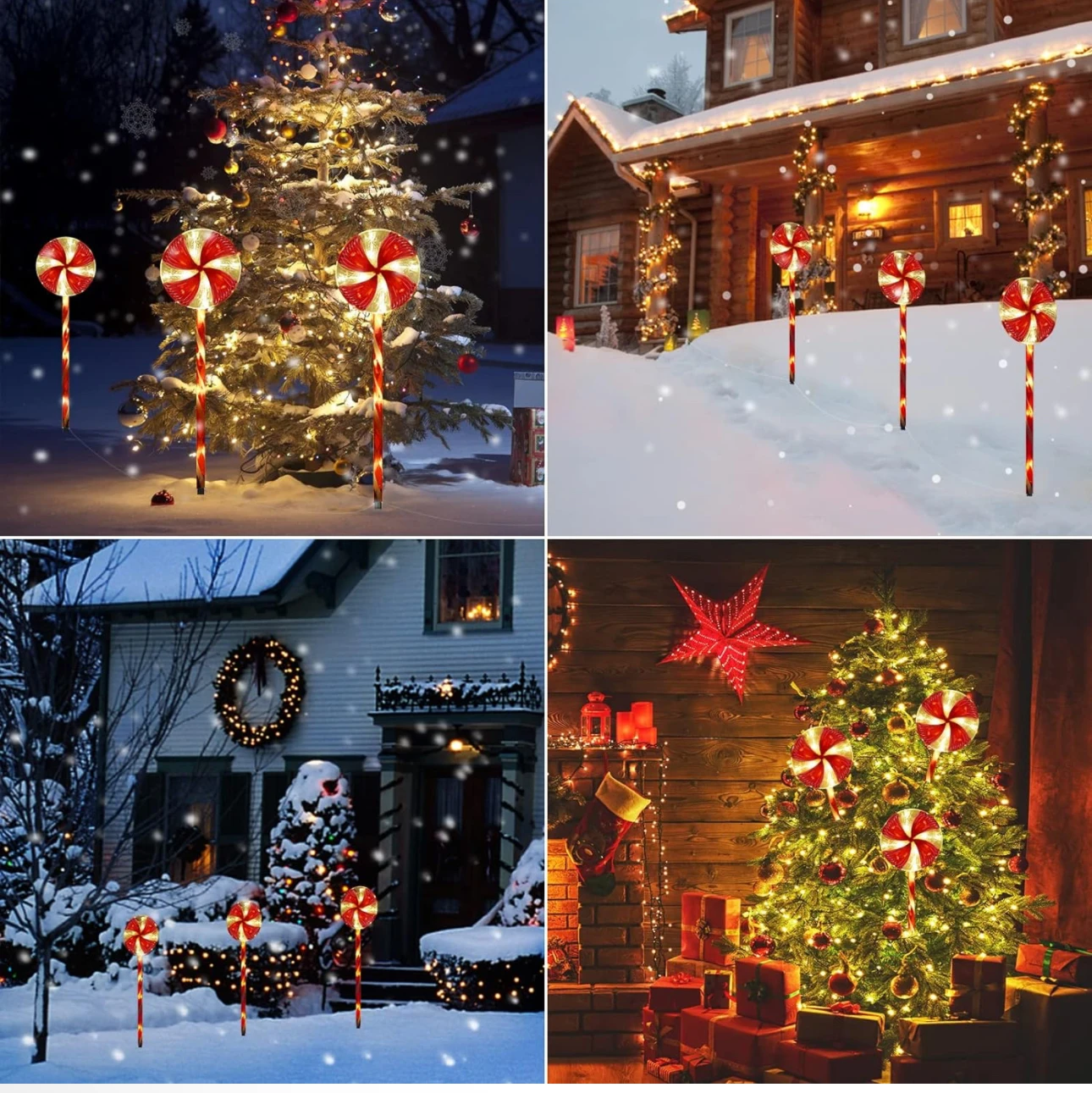 3 Pack Christmas Lollipops Pathway Decoration Lights Outdoor Indoor  Lighted Candy Cane Decorations with 8 modes String Lights