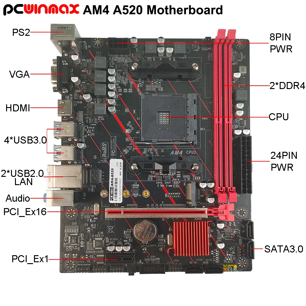 PCWINMAX OEM A520 A320 B450 Micro ATX Gaming DDR4 AM4 Factory Price Mainboard for Desktop Original Chipset Motherboard
