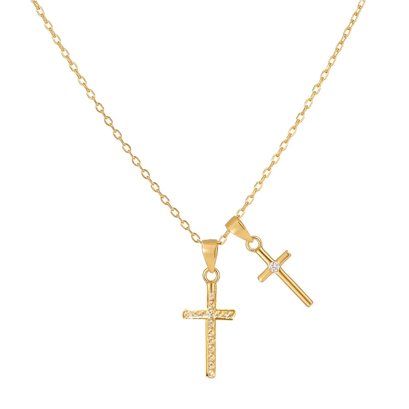 Hot Selling 925 Sterling Silver Fine Jewelry Elegant Double Cross Pendant Necklace for Women Girls