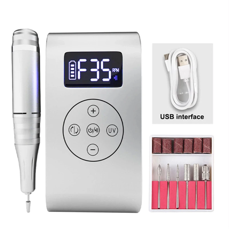 2023 Hot-sell 2 in 1 Nail Drill With Uv Lamp Portable E File Strong 35000 Rpm Electric Rechargeable Nail Machine Drill