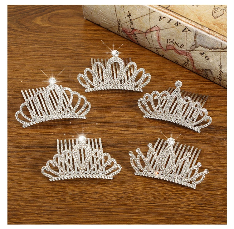 Wholesale High Quality New Design Alloy Metal Diamond Tiara Crown For Girl Silver Color Hair Comb Kids Birthday Tiara