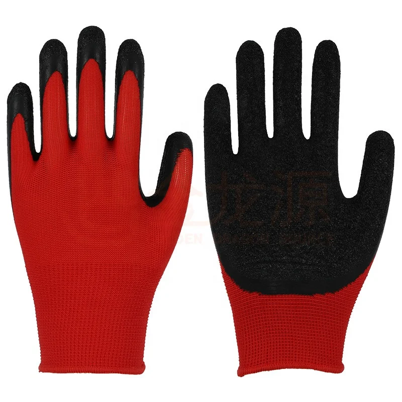 Ready Goods Hot Seller Palm Coated Gloves Latex Rrinkle Coated Nylon Gloves