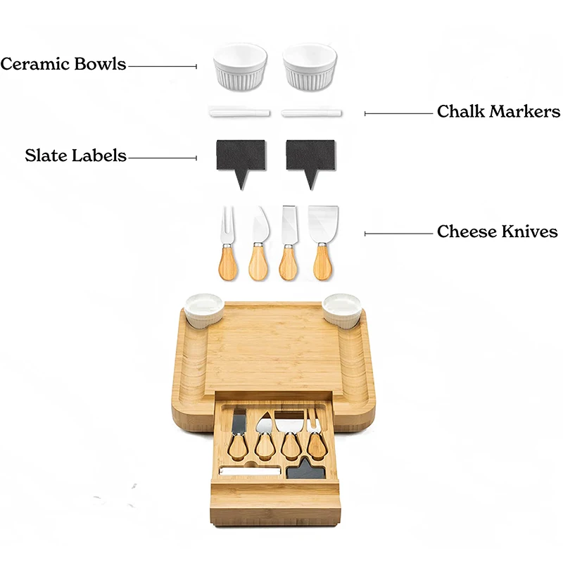 Bamboo Charcuterie Boards Gift Set Wooden Cheese Board Set Charcuterie Platter Serving Tray