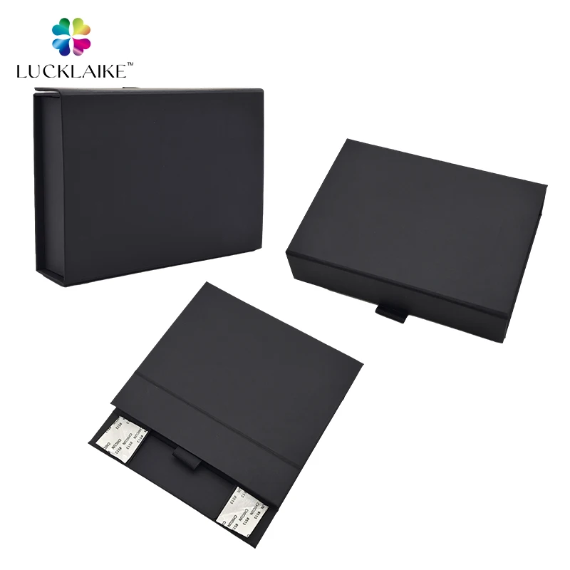 Custom Printed Cardboard Matte Black Box Plain Gift Jewelry Magnet Packaging Magnetic Flip Paper Folding Gift Box Manufacturer