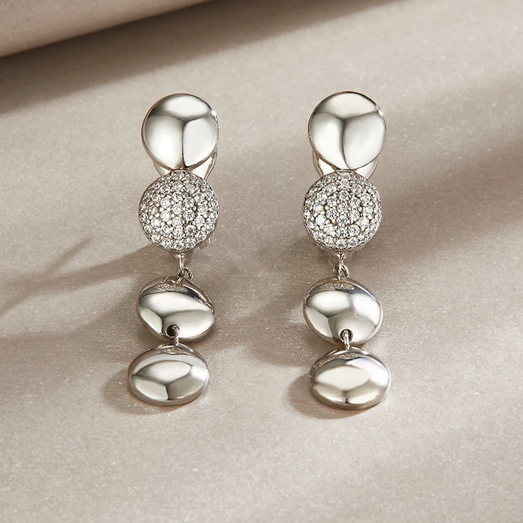  925 Silver Jewelry Sets Cubic Zirconia Lip Bling Necklace Earrings Ring Round Circle