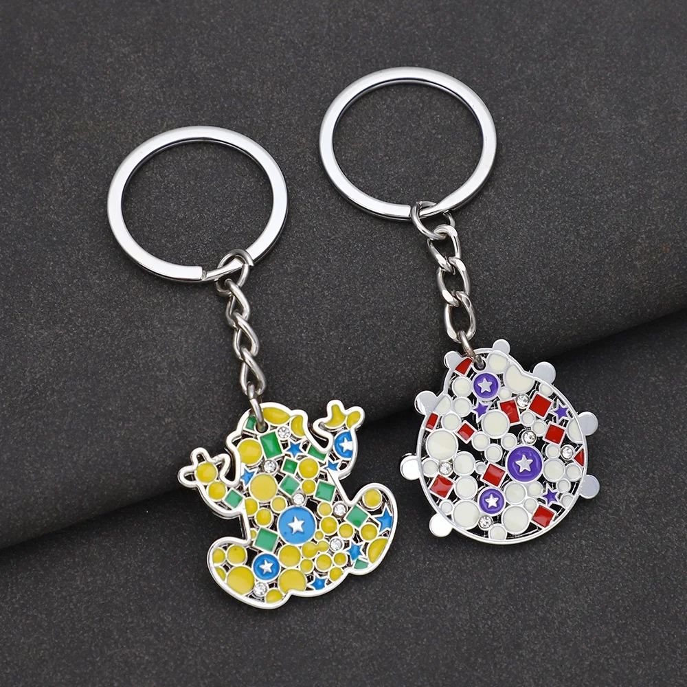 Manufacture Custom Frog Ladybug Metal Enamel Keychain Key Chain With Diamond Star