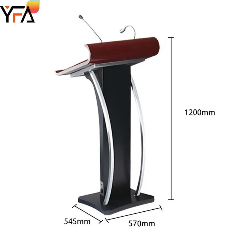 Black Conference Podium Stand With Microphone Rostrum Speech Desk Lecture Table Stainless Steel Podium Stand