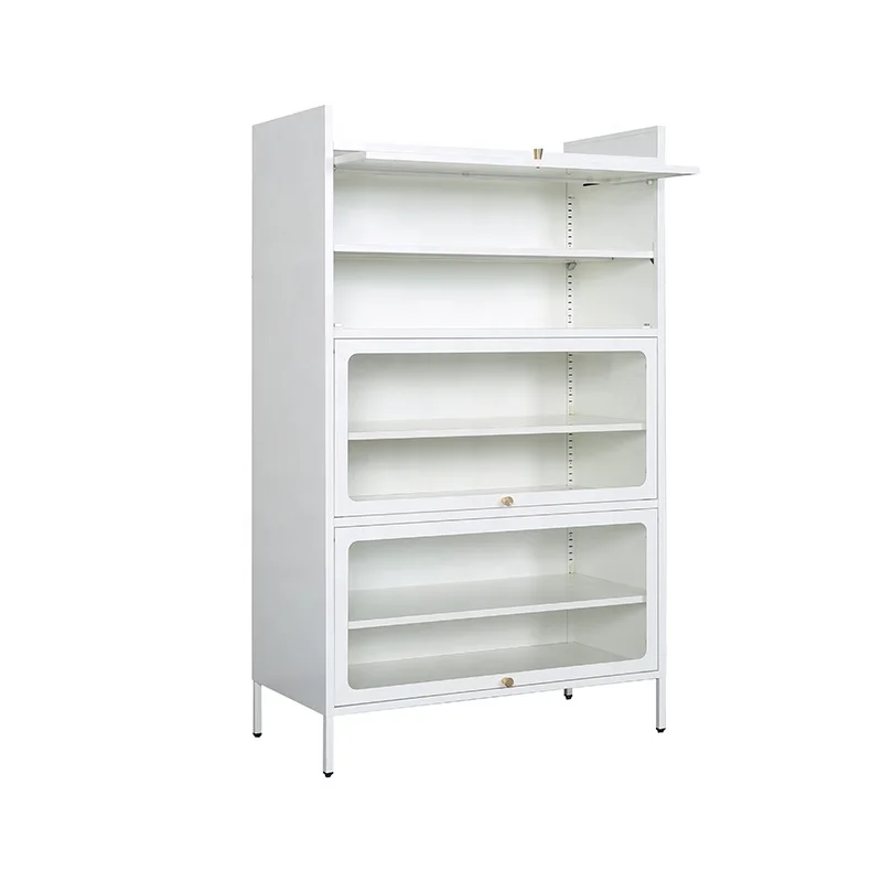 Kitchen Storage Rack Cabinet Kitchen Cupboard Organizer Kitchen Sideboard Living Room Display Cabinet Metal With GlassDoor