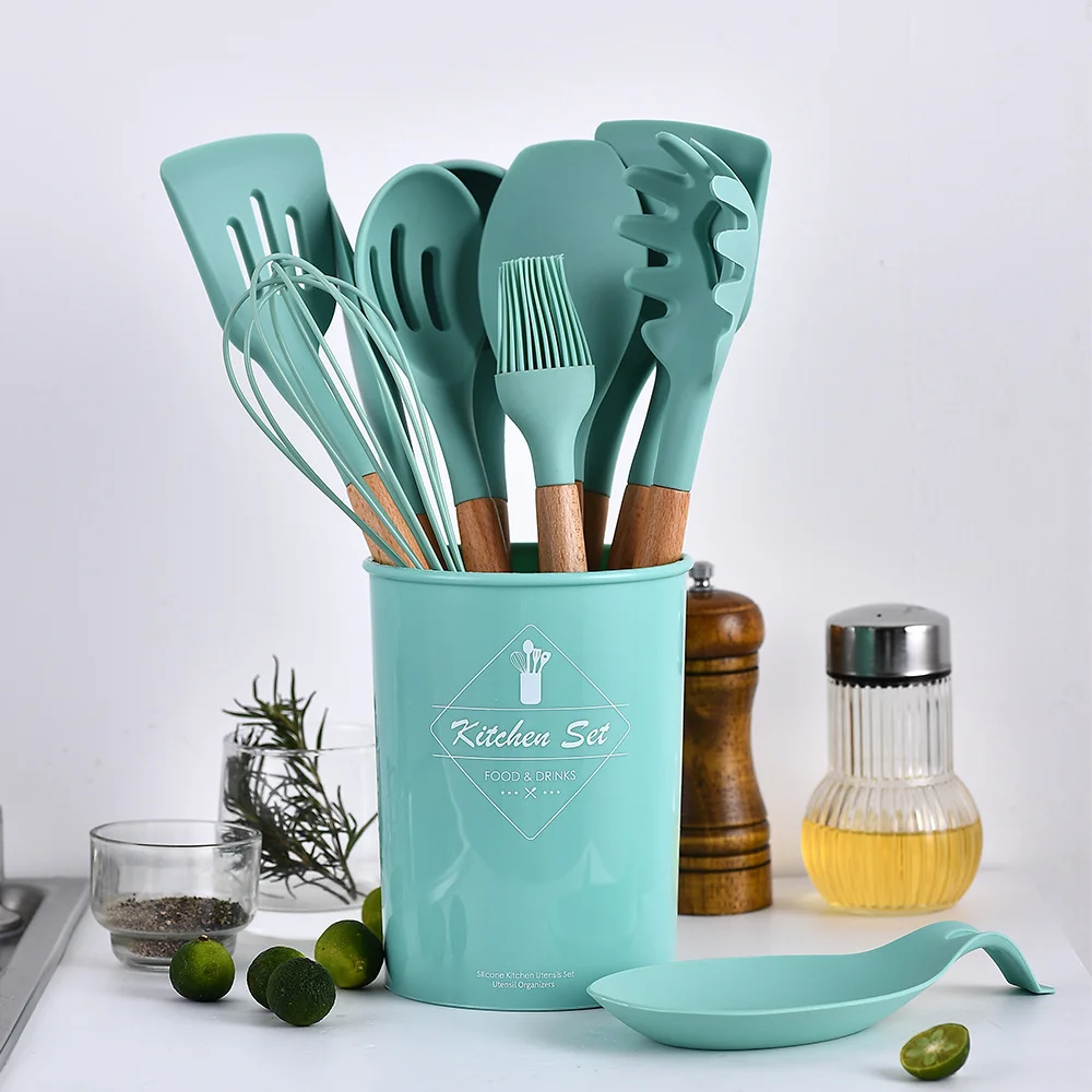 12 piece Silicone Kitchen Utensils set with holder for kitchen set