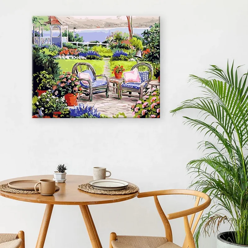 Custom Paint by Numbers Kit Seaside Garden View Painting by Numbers Art Oil Paintings