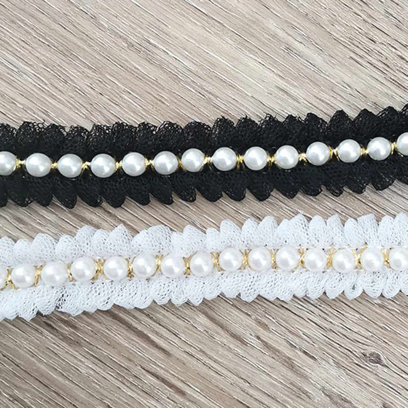 (1 Yard/Pack) 20mm Pearl Gold Line Decoration Lace Fabric Wrapping Gift Ribbons Crafts Material Accessories Handmade Wholesale