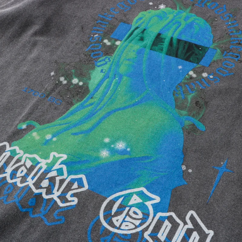 AIPA Custom Oem 220 Gsm Washed T Shirt 100% Cotton Virgin Mary Digital Printing Casual High Street Streetwear Top Tees