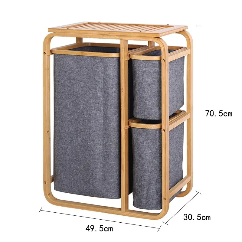 Bamboo Laundry Hamper with 3 Compartment Laundry Cabinet Dirty Clothes Basket with Shelf, Storage Cabinet Laundry Sorter