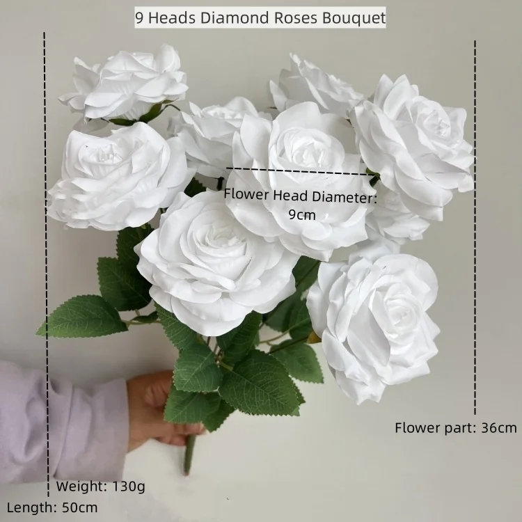 High Quality Artificial Flower Bundle Rose Bouquet Wedding Decor  9 Heads Silk Roses Bunch