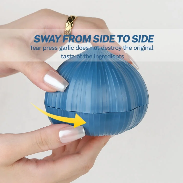 Gloway Kitchen Gadgets Manufacturer Cute Blue Garlic Shape Plastic Manual Rotary Grinding Garlic Press Mini Garlic Chopper
