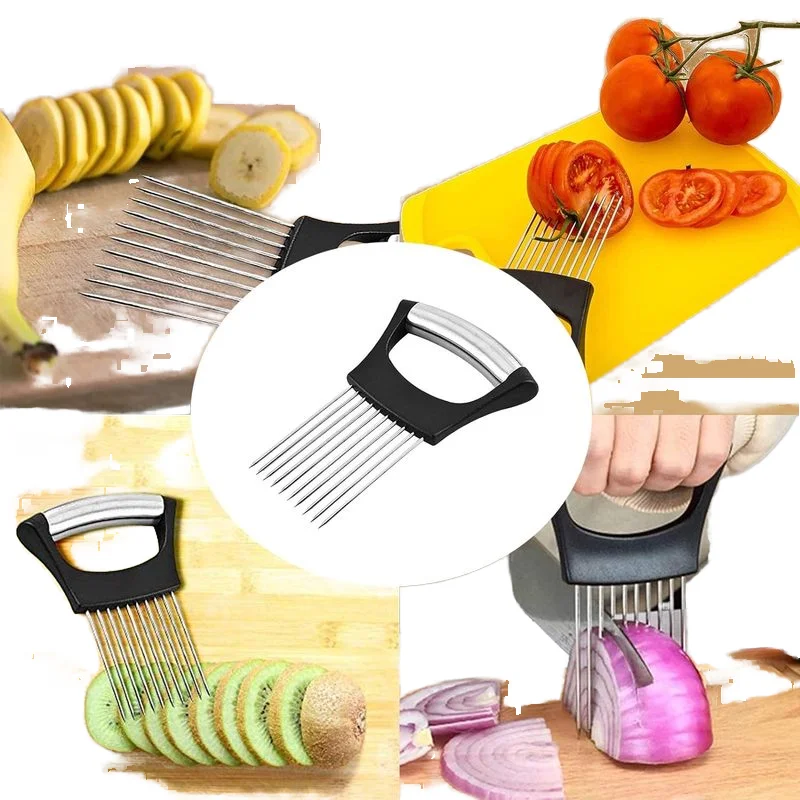 Best Seller Kitchen Gadgets Stainless Steel Kitchen Slicer Grip Handle Onion Cutter Onion Holder for Slicing