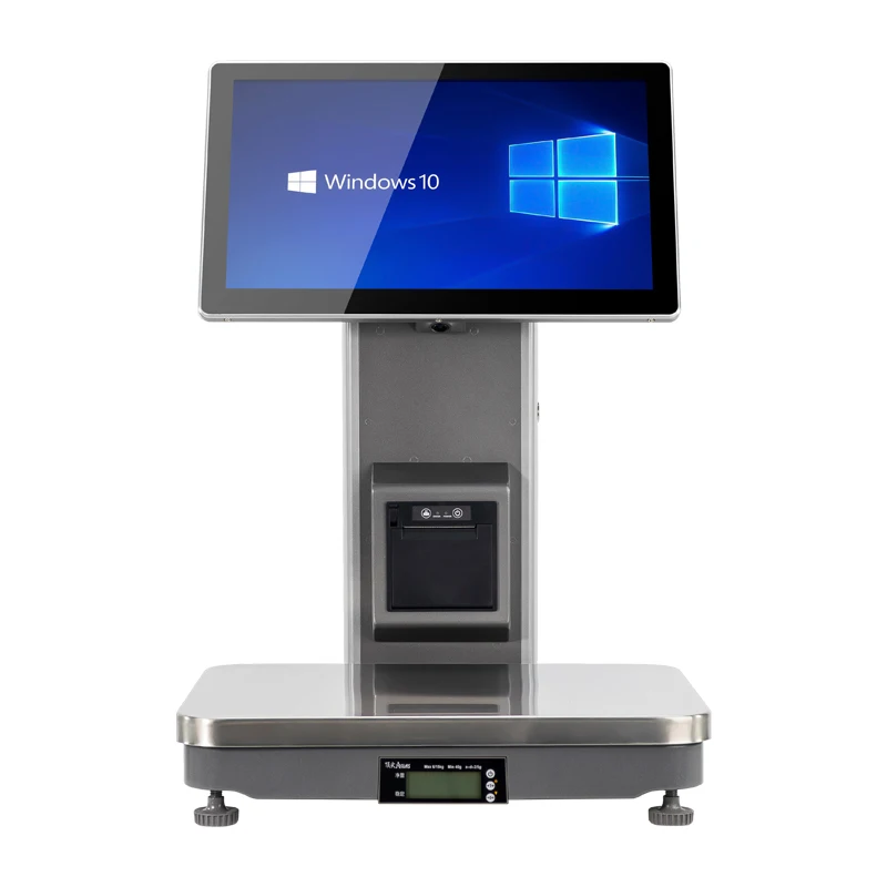 Licon 15.6 Inch Touch Screen Supermarket Cash Register Scale Windows All in One Embedded POS Weighing Scales for Retail