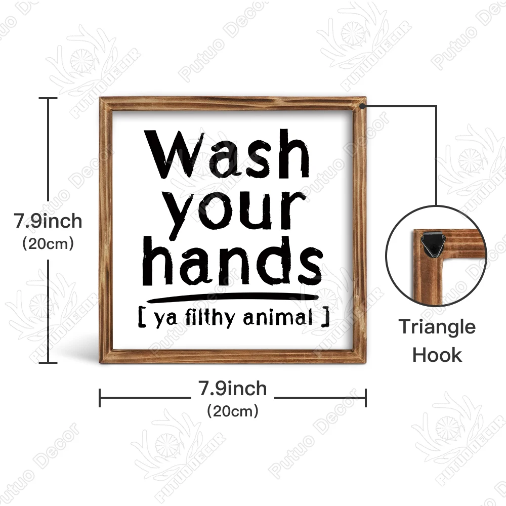 Putuo Decor Custom Wash Your Hands Wooden Hanging Wall Sign Coffee Positive Wood Frame Plaque Decoration