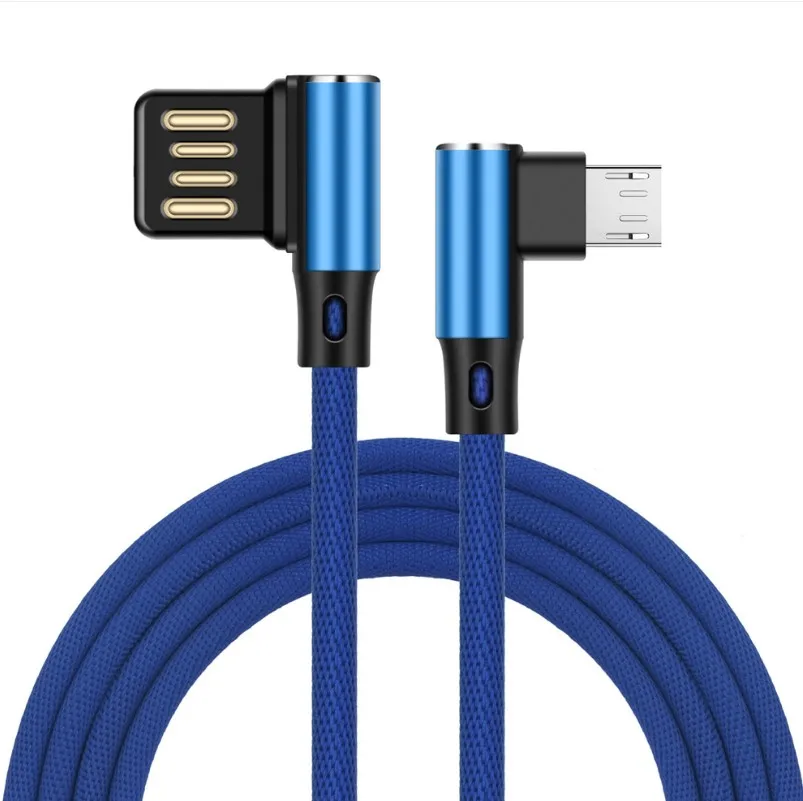 1m 3 feet android micro v8 cloth Braided dual Bend L shaped Angled Cable Fast Charging micro Charger Cord cable for samsung sony