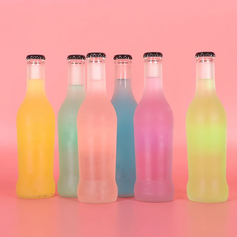 hot sale 275ml clear frosted empty cocktail beverage glass bottle with crown cap