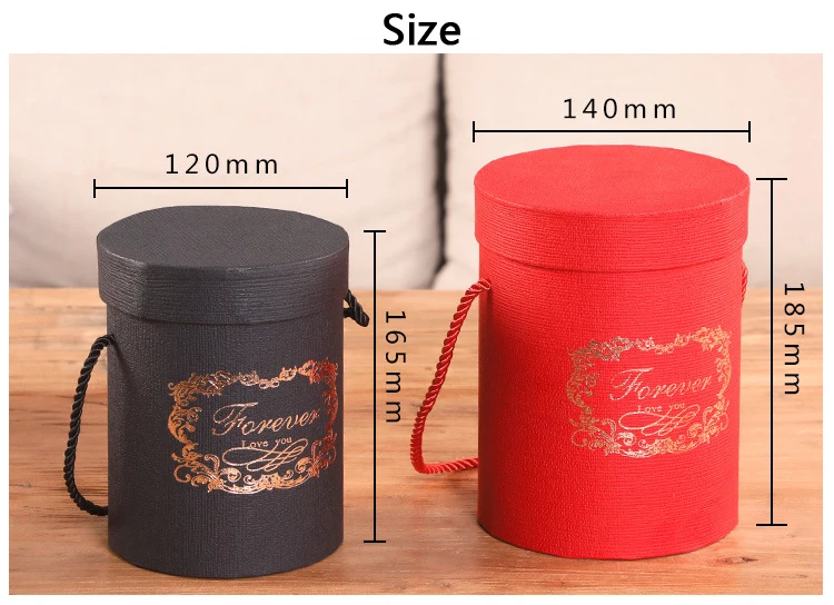 ZL Wholesale Gold Print Luxury Packaging Valentine Day Flower Round Craft Cardboard Tube Gift Box With Rope Handle and Lid