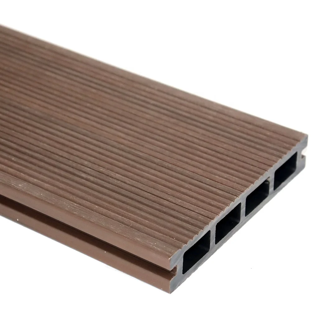 Dual-faced Decking Board WPC Smooth & Strip Surface Hollow Construction Weather-resistant Outdoor Garden Terrace Backyard