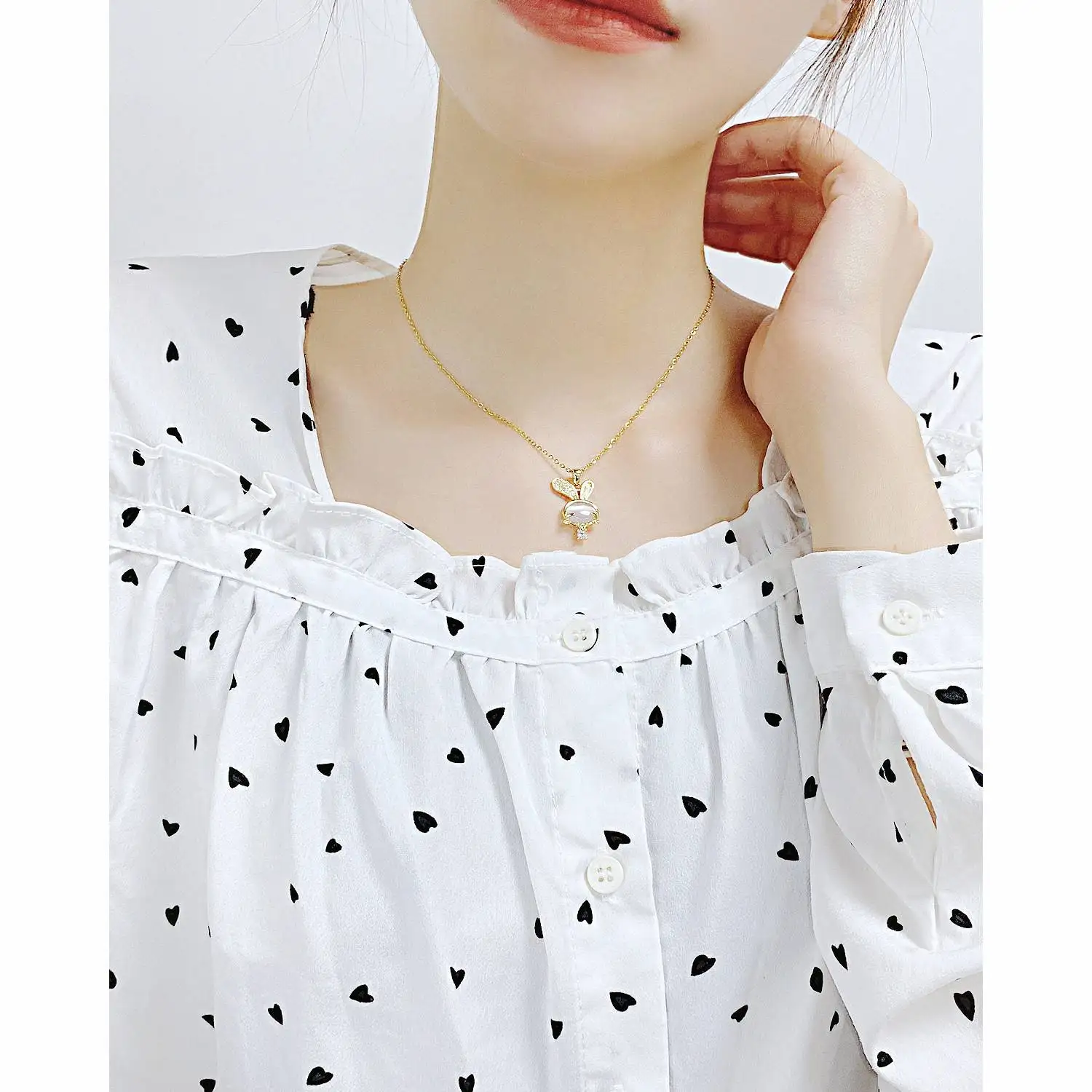 Bling stainless titanium steel statement opal necklace pendant non tarnish luxury Rabbit necklace women delicate necklace