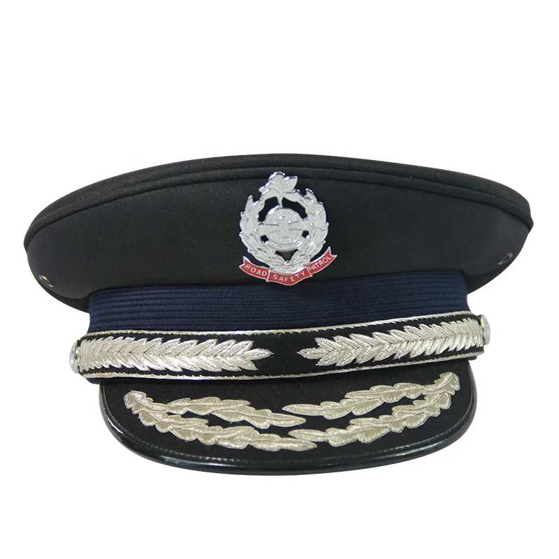 Suppliers wholesale a large number of gold and silk police hats police pointed officer hats embroidered hats