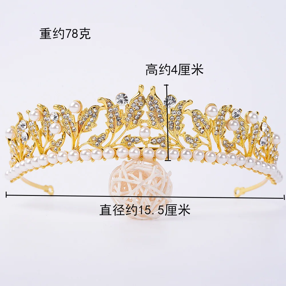 ZHG1067 Wholesale Fashion Leaves Princess Crown Bridal Rhinestones Pearls Crown Bridal Headpieces