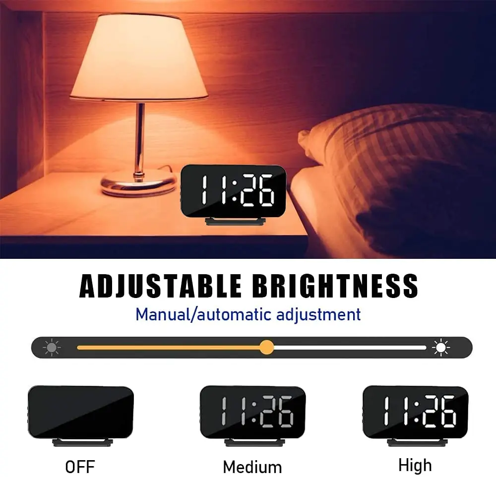 KH-CL027 Large Number 0-100% Dimmer USB Charging Port Snooze Outlet Powered LED Digital Alarm Clock for Bedroom Desk