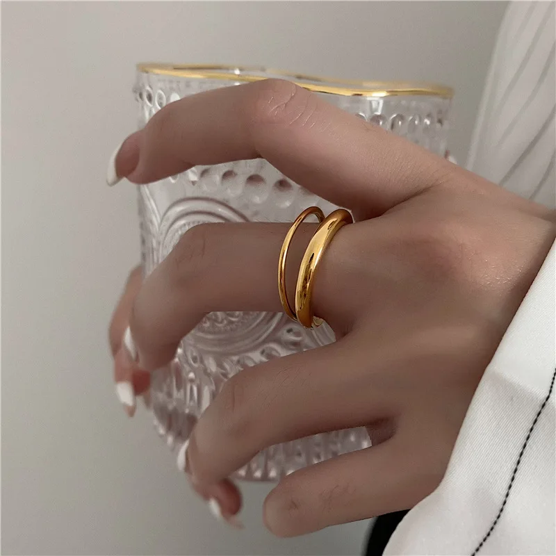 Classic Style18K PVD Plating Stainless Steel Double Layer Knuckle Women Ring Waterproof Jewelry