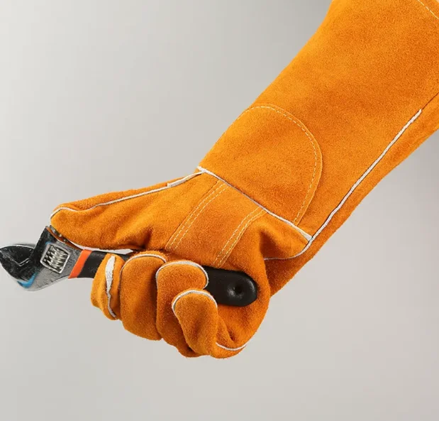 wholesale custom 18 inch long heat resistant cowsplit cowhide goatskin leather welding gloves