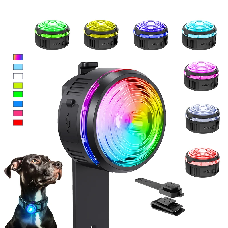 2025 новый продукт 8 режимов IPX7 водонепроницаемый перезаряжаемый ночной предупреждающий собачий ошейник светящийся свет для домашних животных