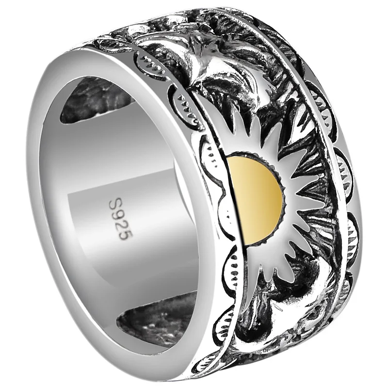 Indian Eagle Totem S925 Sterling Silver Rings Sun Totem 925 Sterling Thai Silver Finger Rings