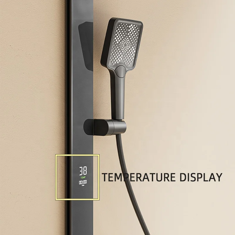 Luxury Square Bathroom Shower System gun grey brass shower mixers LED thermostatic rainfall Bathtub shower set